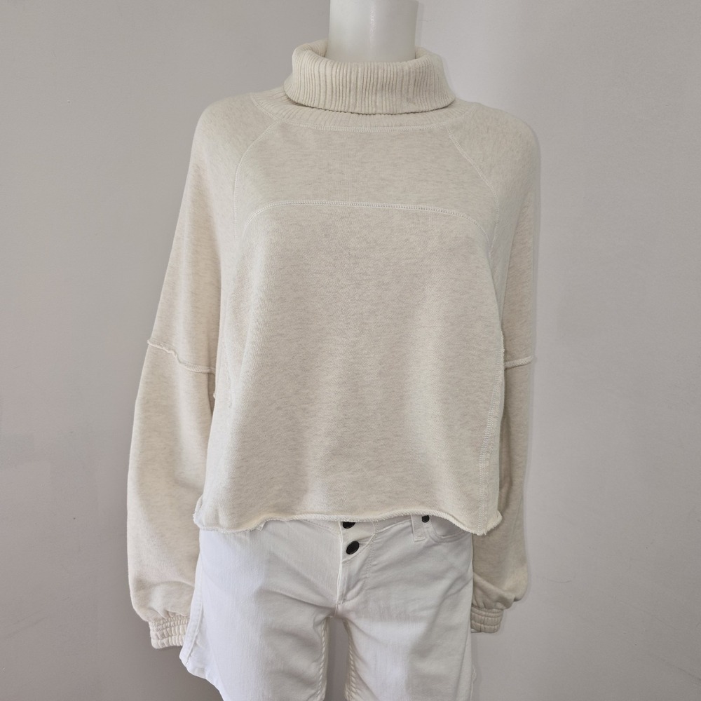 Aerie Buttercream Turtleneck Sweatshirt Pullover Size L Oversized Long Sleeve